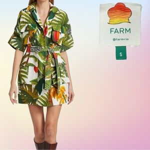FARM RIO Cocoa Forest Utilitary Linen Mini Dress Sz Small (Missing Belt)